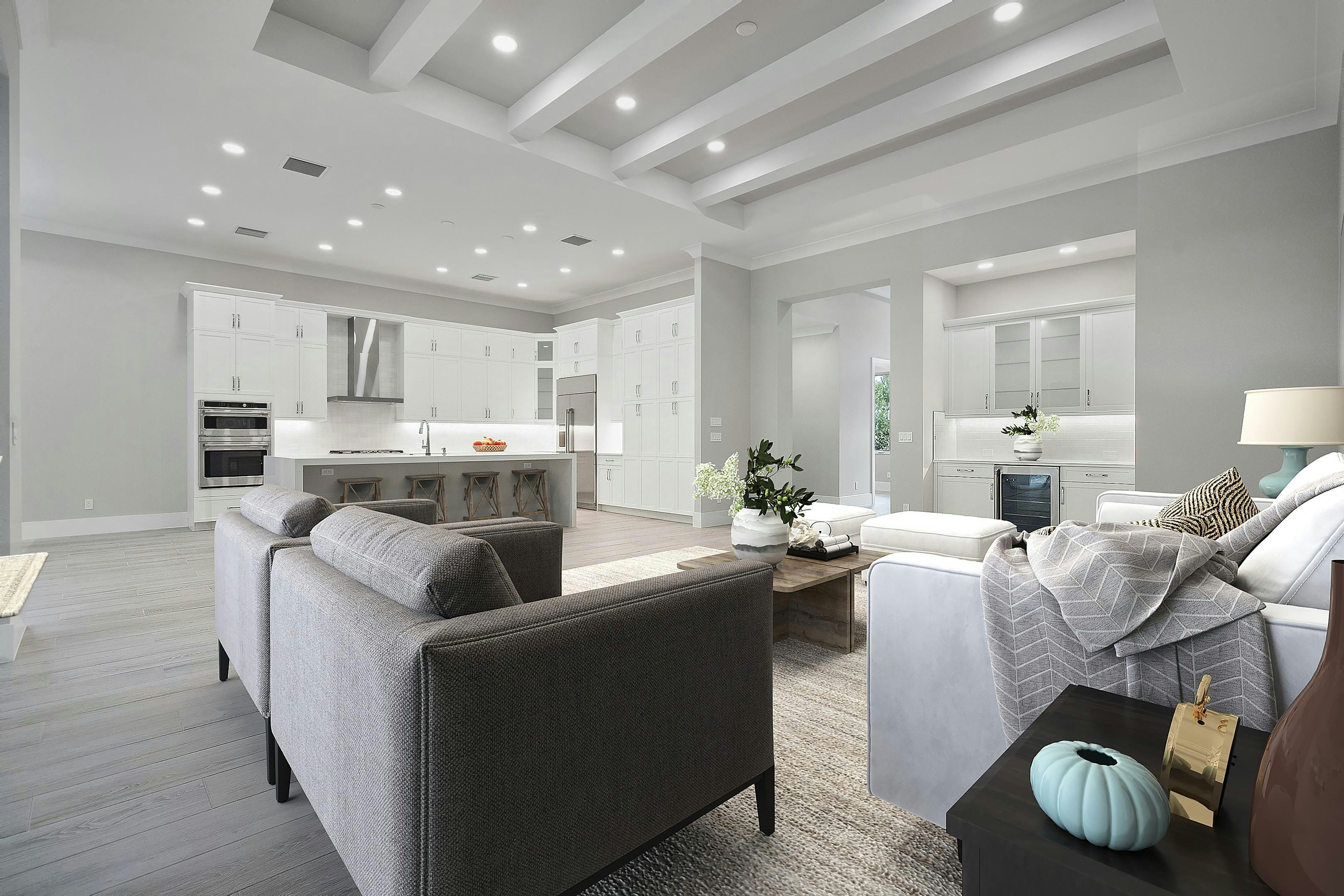 Great Room to Kitchen Virtual Stage | Somerset Move-in Ready shown for reference