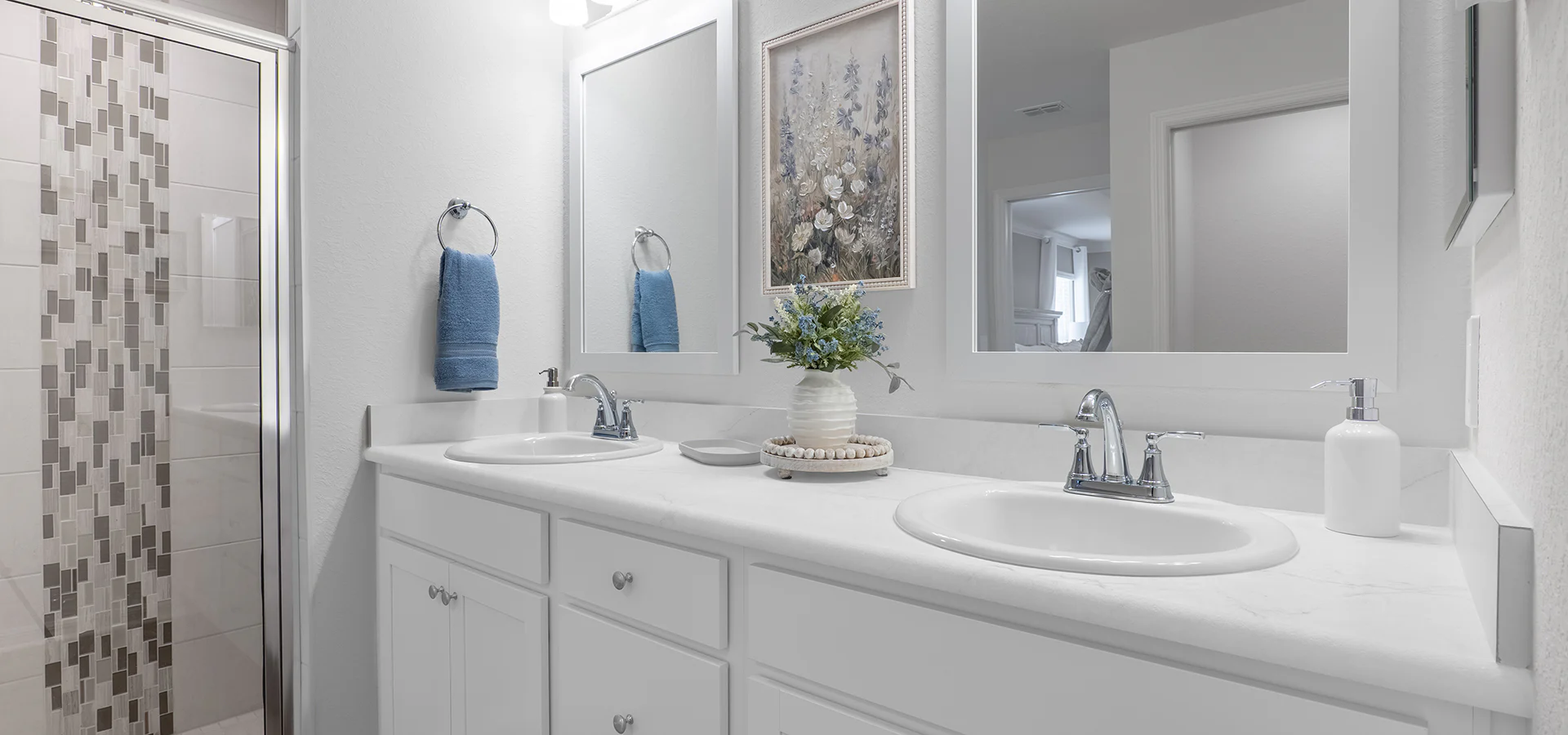Waterfall tile in the owner's bath of the Raychel by Highland Homes.