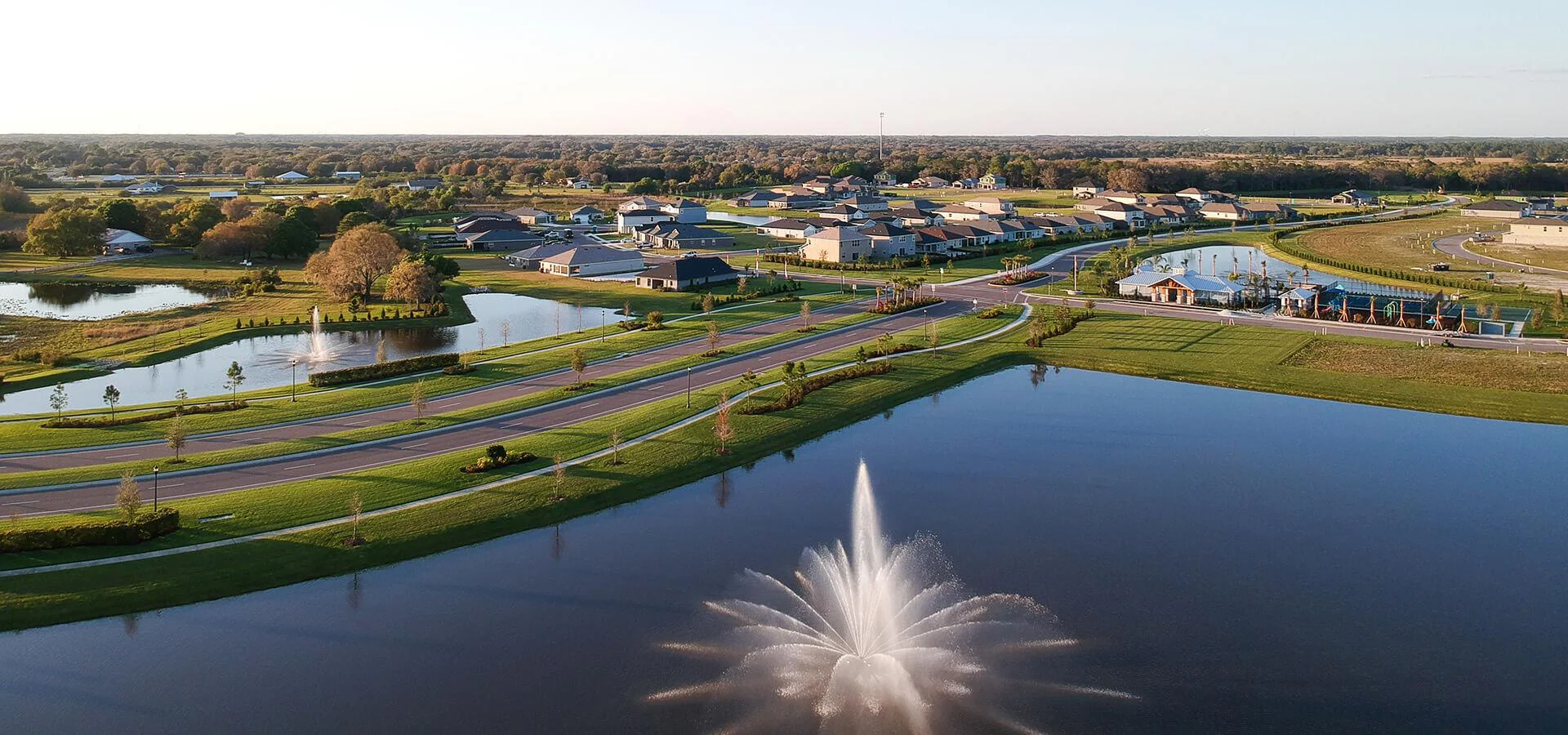 Community entrance boulevard at Aviary at Rutland Ranch